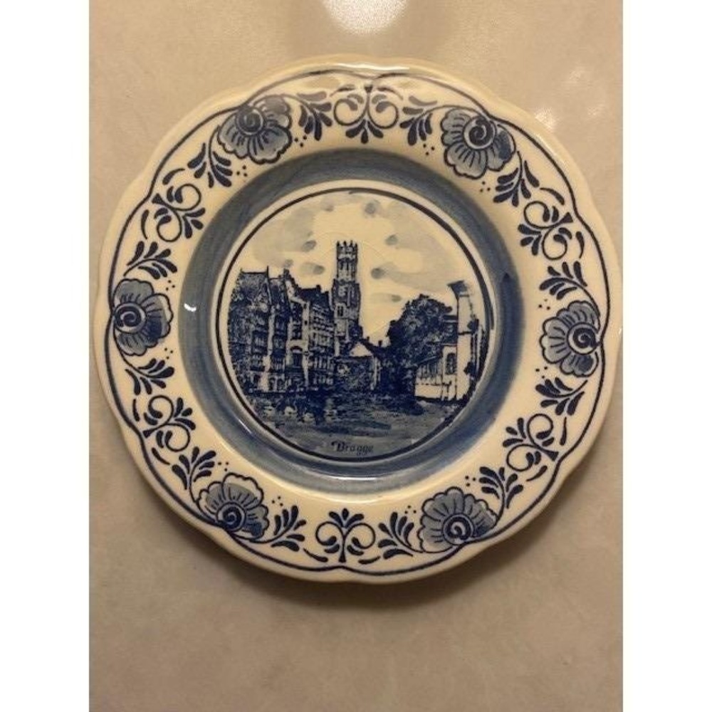 Delft Blue Handpainted Brugge Belgium Souvenir Plate Made in Holland VDF 5 inch